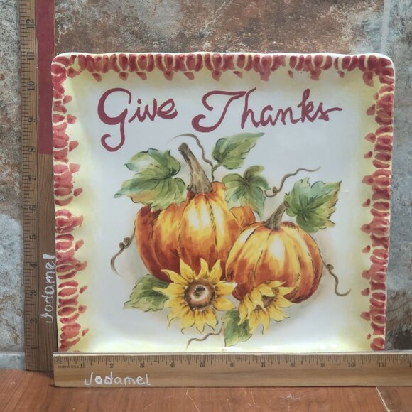 Pumpkin Sunflower Give Thanks Serving Platter Ceramic - Picture 9 of 10